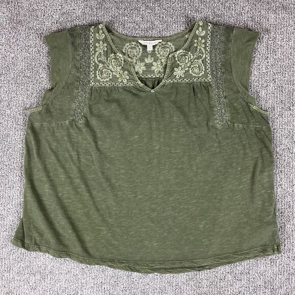 Lucky Brand Top Women Extra Large Cropped Sleeveless Floral Lace Distressed Boho - Picture 1 of 12